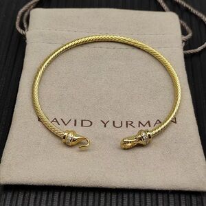 David Yurman Gold Cable-Style Open Cuff Bracelet with Pavé Accents